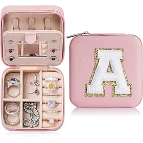 Trendy Travel Jewelry Case, Personalized Gifts,Pink Travel Jewelry Box,Birthday Gifts for Women Valentine's Day Gifts  for Teens Girls Initial Travel Jewelry C