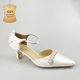 Damen Absätze Hochzeit Schuhe Abendschuhe Hochzeit Party Hochzeitssandalen Brautschuhe Brautjungfernschuhe Schleife Imitationsperle Niedrig