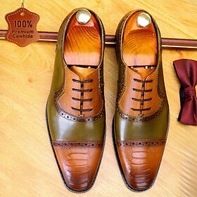 Men's Vintage Leather Oxford Brogue Shoes - Two-Tone Formal Dress Shoes for Elegant Occasions