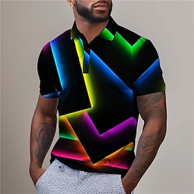 Optical Illusion Geometry Men's Abstract Print 3D Golf Polo Outdoor Daily Wear Streetwear Polyester Short Sleeve Turndown Polo Shirts Yello