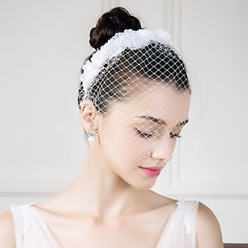 Hats Tulle Pearl Bowler / Cloche Hat Wedding Cocktail Elegant Retro With Floral Beading Headpiece Headwear