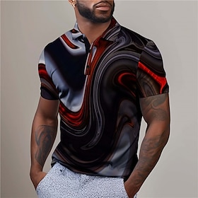 Optical Illusion Men's Abstract Print 3D Golf Polo Outdoor Daily Wear Streetwear Polyester Short Sleeve Turndown Polo Shirts Red Blue Summe