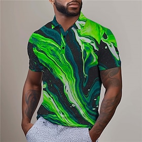 Marmer Voor Heren Abstract Afdrukken 3D Golfpolo Buiten Alledaagse Kleding Streetwear Polyester Korte Mouw Strijkijzer Poloshirt Blauw Paars Zomer S