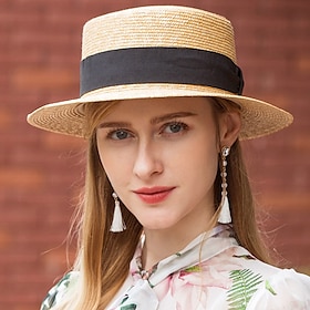 Hats Natural Fiber Straw Straw Hat Sun Hat Wedding Casual Elegant Classic With Ribbons Pure Color Headpiece Headwear