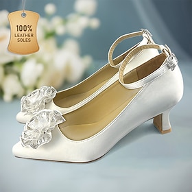 Women's Heels Wedding Shoes Dress Shoes Wedding Party Bridal Shoes Bridesmaid Shoes Satin Flower Low Heel Square Toe Elegant Satin Ankle St