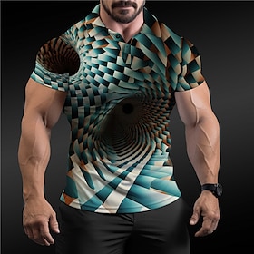 Optical Illusion Men's Abstract Print 3D Golf Polo Outdoor Daily Wear Streetwear Polyester Short Sleeve Turndown Polo Shirts Yellow Wine Su