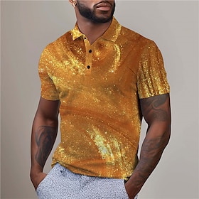 Sparkly Men's Casual Print 3D Golf Polo Outdoor Daily Wear Streetwear Polyester Short Sleeve Turndown Polo Shirts Red Purple Summer S M L M