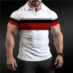 Stripe Men's Casual Print 3D Golf Polo Outdoor Daily Wear Streetwear Polyester Short Sleeve Turndown Polo Shirts Lake Blue Wine Summer S M