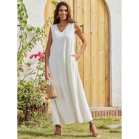 Dames Vakantie Lang Casual / Dagelijks Casual vakantie jurken Wit S M L kopen?