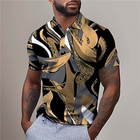 Bloco De Cor Geometria Homens Abstracto Imprimir 3D Pólo De Golfe Ao Ar Livre Roupa Diária Streetwear Poliéster Manga Curta Aberto Para A L