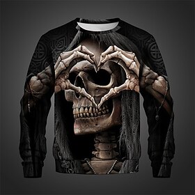 Valentine's Day Skull Men's Punk 3D Printed Pullover Sweatshirt Holiday Vacation Going Out Sweatshirts Red Blue Crew Neck Print Spring   Fa
