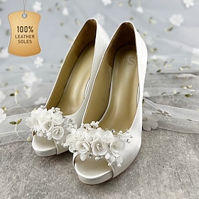 Per Donna Tacchi Scarpe Da Sposa Scarpe Da Sera Matrimonio Feste Tacchi Da Sposa Floreale A Stiletto Punta Aperta Elegante Raso Mocassino B