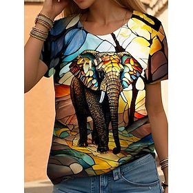 Women's T Shirt Fashion Floral Print Short Sleeve Regular Tops Round Neck Daily Weekend Yellow Blue Orange Summer