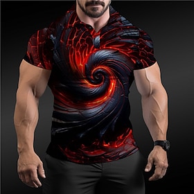 Optical Illusion Men's Abstract Print 3D Golf Polo Outdoor Daily Wear Streetwear Polyester Short Sleeve Turndown Polo Shirts Yellow Red Sum