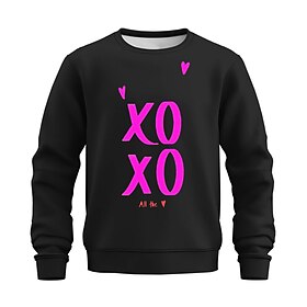 Heart Graphic Men's Fashion 3D Print Golf Pullover Sweatshirt Holiday Vacation Going Out Sweatshirts Black White Long Sleeve Crew Neck Prin