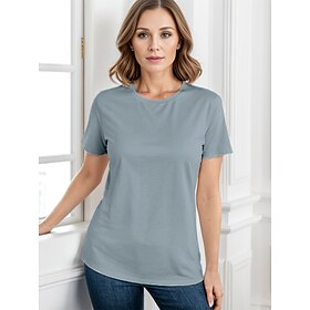100% Cotton Women's Summer Tops Casual Round-Neck Basic Tops Short Sleeve Plain Comfortable T-Shirt