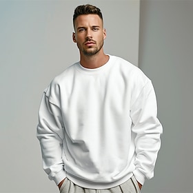 Men's Sweatshirt Pullover Black White Crew Neck Sports Holiday Vacation Streetwear 100% Cotton Fashion Daily Casual Spring   Fall Clothing