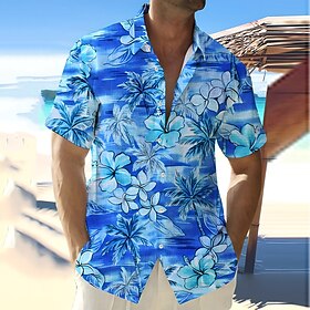 Men's Floral Tropical Flowers Summer Hawaiian Shirt Aloha Shirt Short Sleeve Shirt Vacation Hawaiian Outdoor Vacation Hawaiian Dark Navy Blue S M L