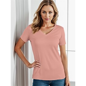 100% Cotton Women's Summer Tops Casual Short Sleeve V Neck Basic T-Shirt Breathable And Comfortable T-Shirt