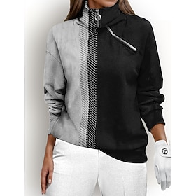 Women's Golf Pullover Sweatshirt Black Blue Rose Red Long Sleeve Thermal Warm Top Color Block Fall Winter Ladies Golf Attire Clothes Outfits Wear Apparel