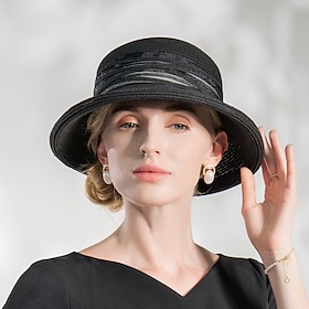 Hats Fiber Bucket Hat Floppy Hat Straw Hat Wedding Casual Elegant Wedding With Splicing Tulle Headpiece Headwear