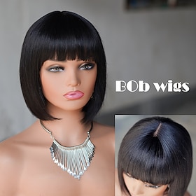 Brazilian Wig Headpiece 100% Human Hair 1x4 Transparent Lace BOB Straight Wave 150 Density Wig Headpiece