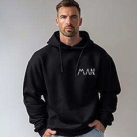 100% Cotton Men's Hoodie Pullover Basic Fashion Daily Casual Hoodies Letter Black Long Sleeve Holiday Vacation Streetwear Hooded Spring   F
