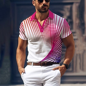 Geometry Men's Business Print 3D Golf Polo Outdoor Daily Wear Streetwear Polyester Short Sleeve Turndown Polo Shirts Blue Purple Summer S M
