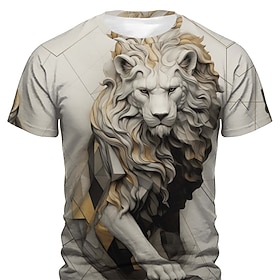 Men's Graphic Animal Lion T Shirt Short Sleeve T shirt 3D Print Crew Neck Shirt Designer Casual Subculture Sports Outdoor Holiday Going out Light Purple Beige