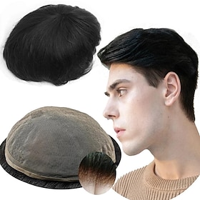 Toupee For Men European Human Hair Mens Full Lace Hairpiece 810 Inches Hair Replacement System For Men With Soft Full Bleached Knot Mens To