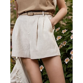 100% Linen Women's Shorts Beige High Waist Breathable And Soft Luxurious Linen Basic Casual Wear Streetwear Summer
