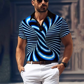 Optical Illusion Men's Abstract Print 3D Golf Polo Outdoor Daily Wear Streetwear Polyester Short Sleeve Turndown Polo Shirts Red Blue Summe