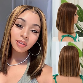Highlight Wig Human Hair Bob Wig Short Straight Body Curly Bob Wig 4x4 Lace Front Human Hair Wigs P4/27 Cheap Wig On Clearance Seal