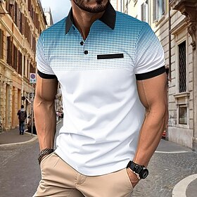 Men's Polo Shirts Casual Work Turndown Short Sleeves Round Dots Floral Print Basic Summer Loose Fit White Dark Navy Polo Shirts