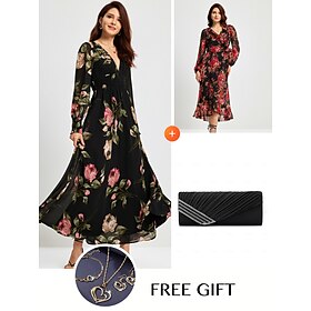 (Free Jewelry Set) Print Maxi DressAdjustable Waist Maxi DressEvening Bag Matching Sets