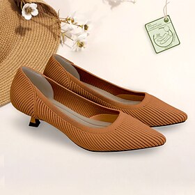 Women's Heels Plus Size Flyknit Shoes Outdoor Work Daily Striped Kitten Heel Pointed Toe Fashion Classic Comfort Walking Tissage Volant Loafer Almond Black Yel