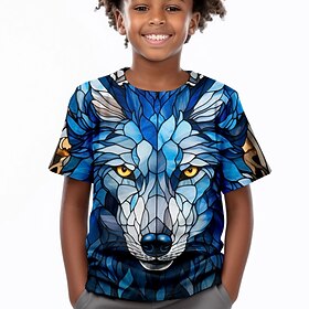 Boys 3D Wolf Tee Shirts Short Sleeve 3D Print Summer Active Sports Fashion Kids 3-12 Years Crew Neck Outdoor Casual Daily Regular Fit