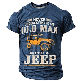 Mens Graphic T-Shirt Never Underestimate An Old Man With A Jeep Design Short Sleeve