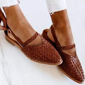 Women's Sandals Comfort Shoes Office Indoor Summer Buckle Block Heel Pointed Toe Comfort Walking PU Buckle Almond Black Light Red