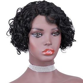 Ishow Hair  Human Wig Short Selling Head Cover Transparent Net T Lace Side Part Water Wave 150 Density Brazilian Wig Natural Color Head Cov