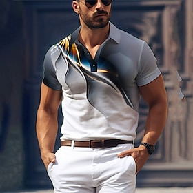 Geometría Hombre Negocios Estampado 3D Polo De Golf Exterior Ropa Cotidiana Ropa De Calle Poliéster Manga Corta Cuello Vuelto Camisas De Po