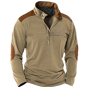 Per uomo Maglietta Camicie da uomo con toppe sui gomiti Manica Lunga Colletto Mao Primavera  Autunno Blocco di colori Moda Designer Essenziale Vacanza Streetwe