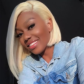 Blonde Straight Bob Wig Glueless #613 Cut 13X4  Transparent Lace Frontal Short Bob Wigs Human Hair Wear Lace Front Wigs