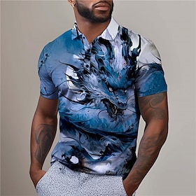 Dragão Homens Abstracto Imprimir 3D Pólo De Golfe Ao Ar Livre Roupa Diária Streetwear Poliéster Manga Curta Aberto Para A Lateral Camisas P