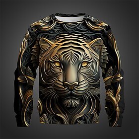 Golden Tiger Men's 3D Style 3D Printed Pullover Sweatshirt Holiday Vacation Going Out Sweatshirts Light Green Red Crew Neck Print Spring