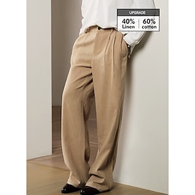 40% Linen Men's Linen Pants Trousers Summer Pants Pleated Pants Front Pocket Straight Leg Plain Comfort Breathable Casual Daily Holiday Fas