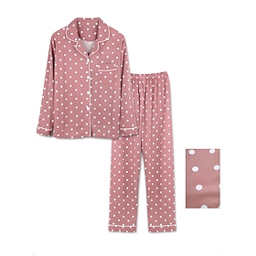 Women's Pajamas Sets Heart Grid / Plaid Fashion Comfort Soft Home Daily Bed Satin Silk Breathable Lapel Long Sleeve Shirt Pant Button Pocket Fall Winter Home O