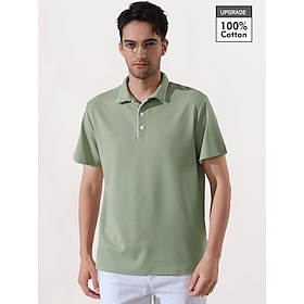 Men's Polo Shirt Button Up Polos Casual Sports Lapel Short Sleeve Fashion Basic Plain Button Summer Regular Fit Green Polo Shirt