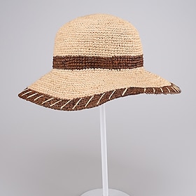 Hats Straw Fiber Bucket Hat Straw Hat Sun Hat Wedding Beach Elegant Simple With Splicing Headpiece Headwear