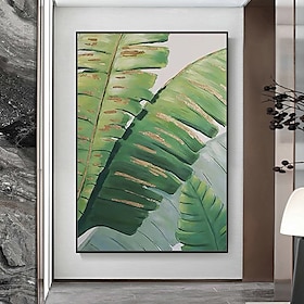 Mintura Handmade Abstract Plantain Leaf Oil Paintings On Canvas Wall Art Decoration Modern Picture For Home Decor Rolled Frameless Unstretc